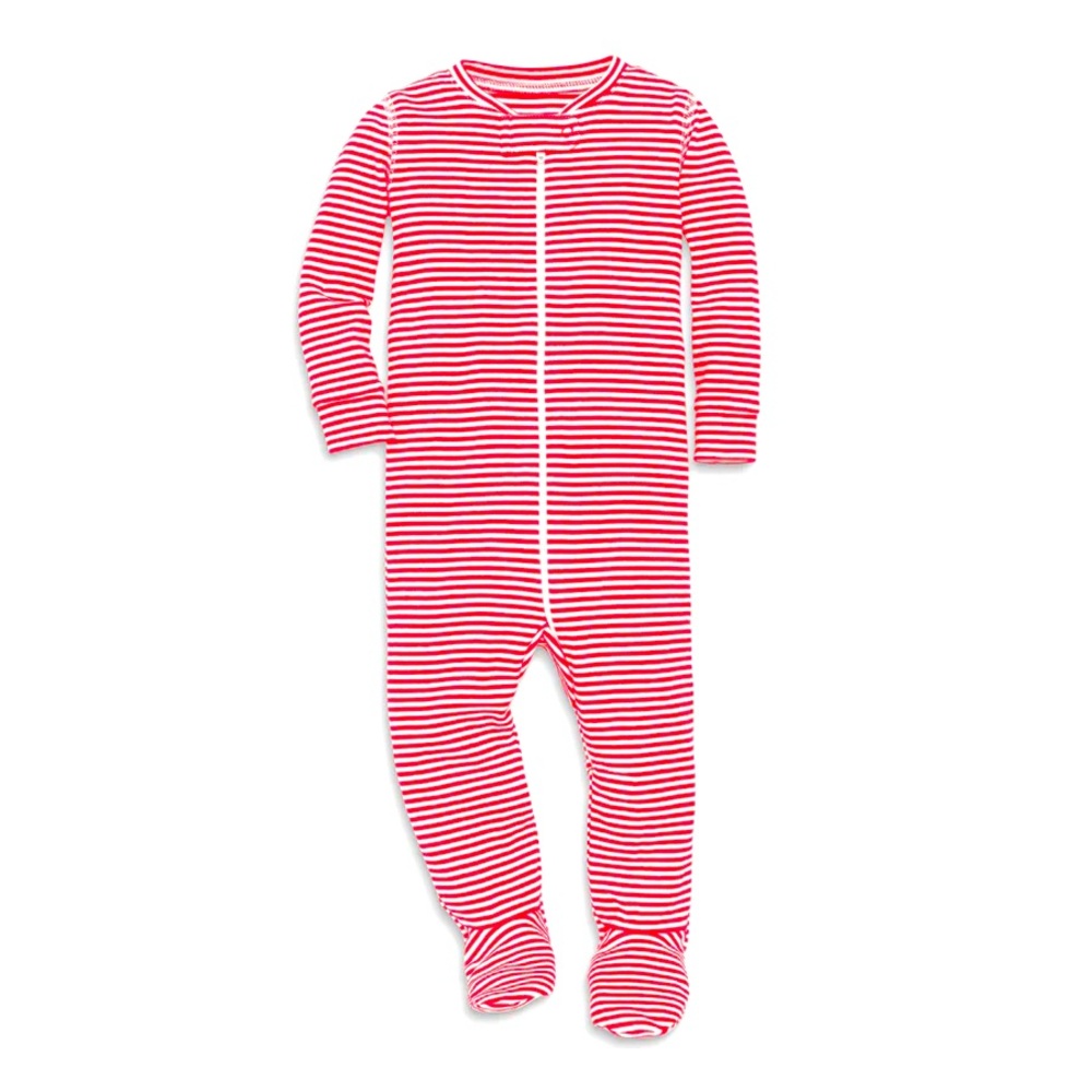 EUC Primary brand 6-9 mo Organic Zip Footie in Mini Stripe Lollipop